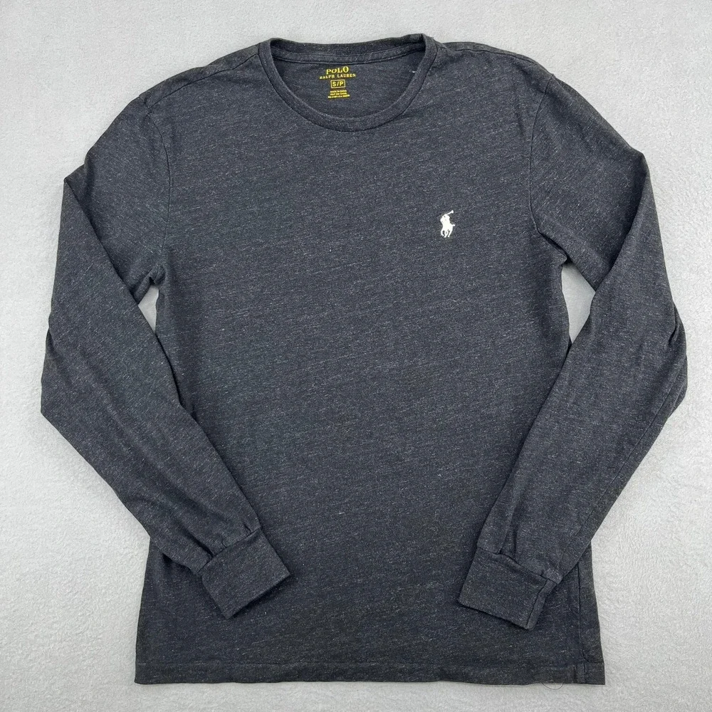 Polo Ralph Lauren Mens Long Sleeve T-Shirt Charcoal‎ Gray Heather Pony Logo S/P